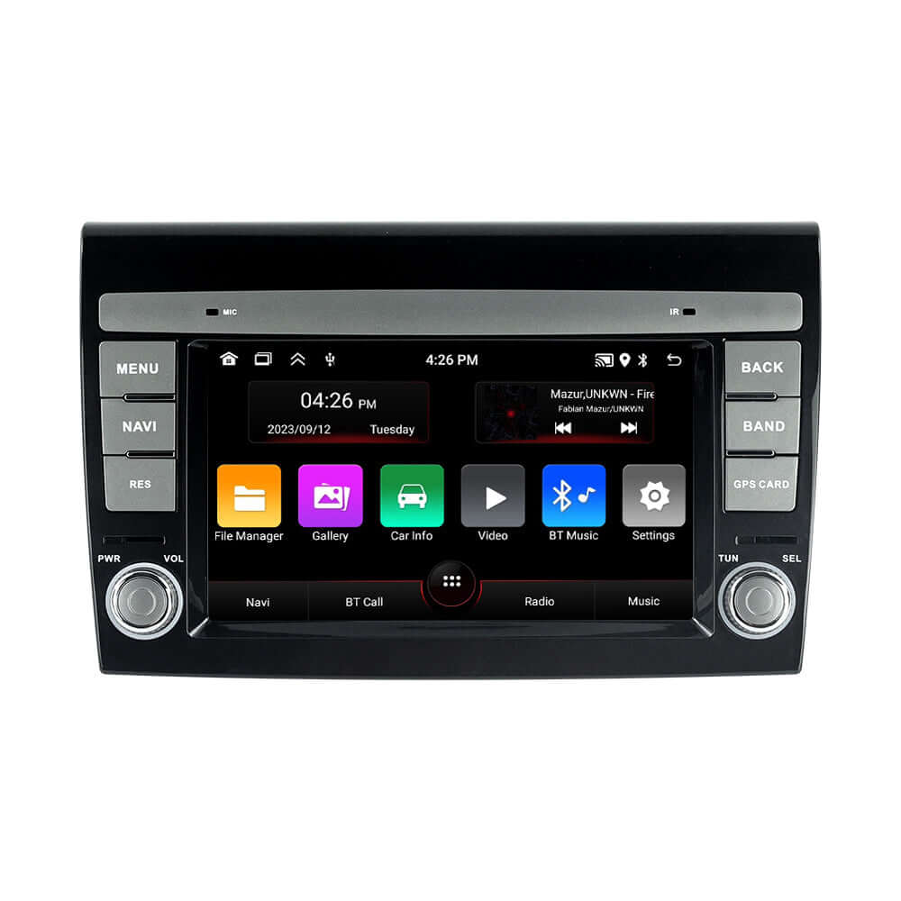 Fiat Bravo 07-14 – 7" radio med Apple CarPlay och Android Auto med pekskärmsgränssnitt.