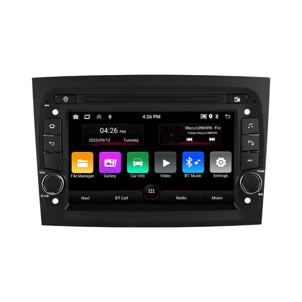 Fiat Doblo 15-20 – 7" radio med Apple CarPlay och Android Auto med modernt gränssnitt och moderna funktioner.