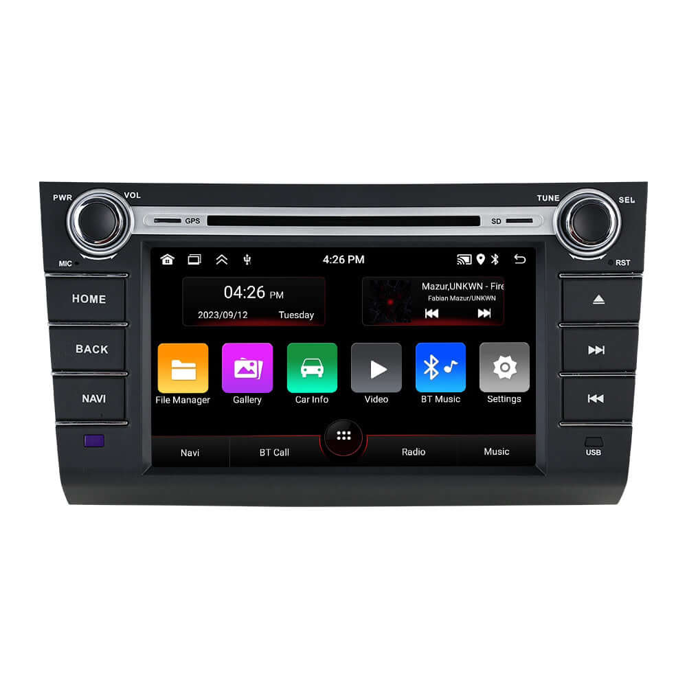 Suzuki Swift 03-10 – 8" radio med Apple CarPlay och Android Auto interiör med touchscreen-display.