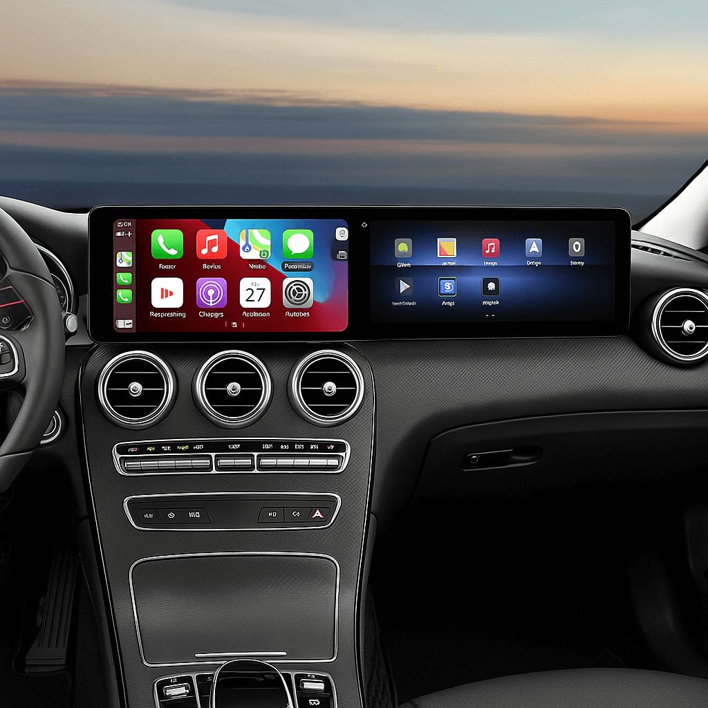 Mercedes A/CLA/GLA - 2x 12.3" skærm m. Apple CarPlay og Android Auto – Bilmedie.dk