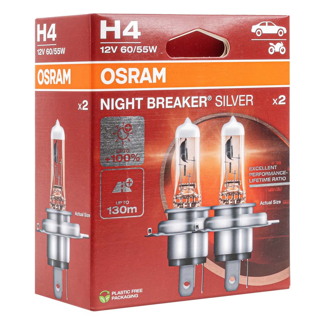 Osram H4 Night Breaker Silver halogenlampor 12V, 2 st.