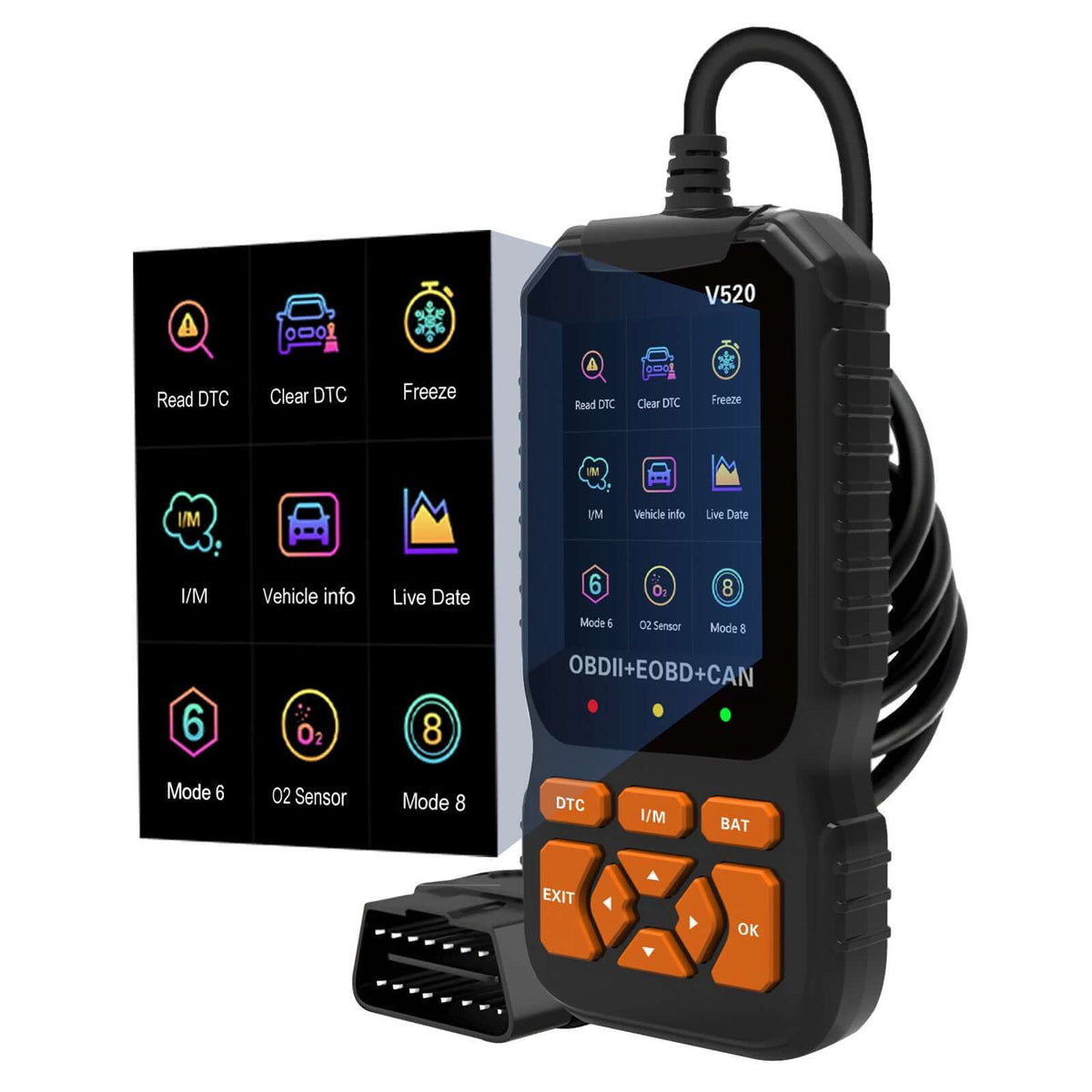 OBD2 V520 felkodsläsare – diagnosverktyg med livedata & I/M-test 