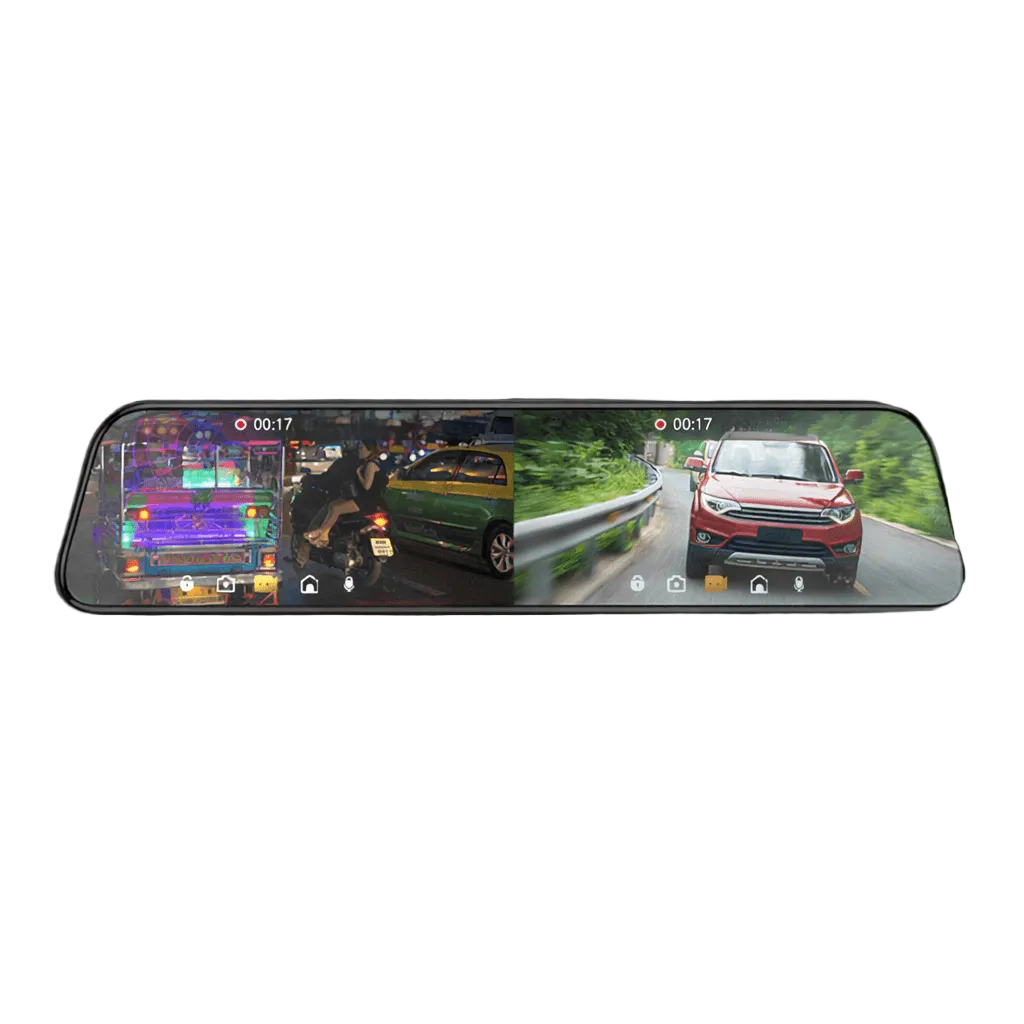 Backspegel-Dashcam med fram- och backkamera – 10” IPS-pekskärm, Full HD 1080P videoinspelning från både fram- och baksida