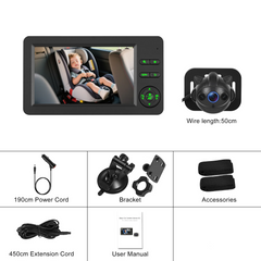 Babykamera för bil med 4,3" HD-skärm och mörkerseende 