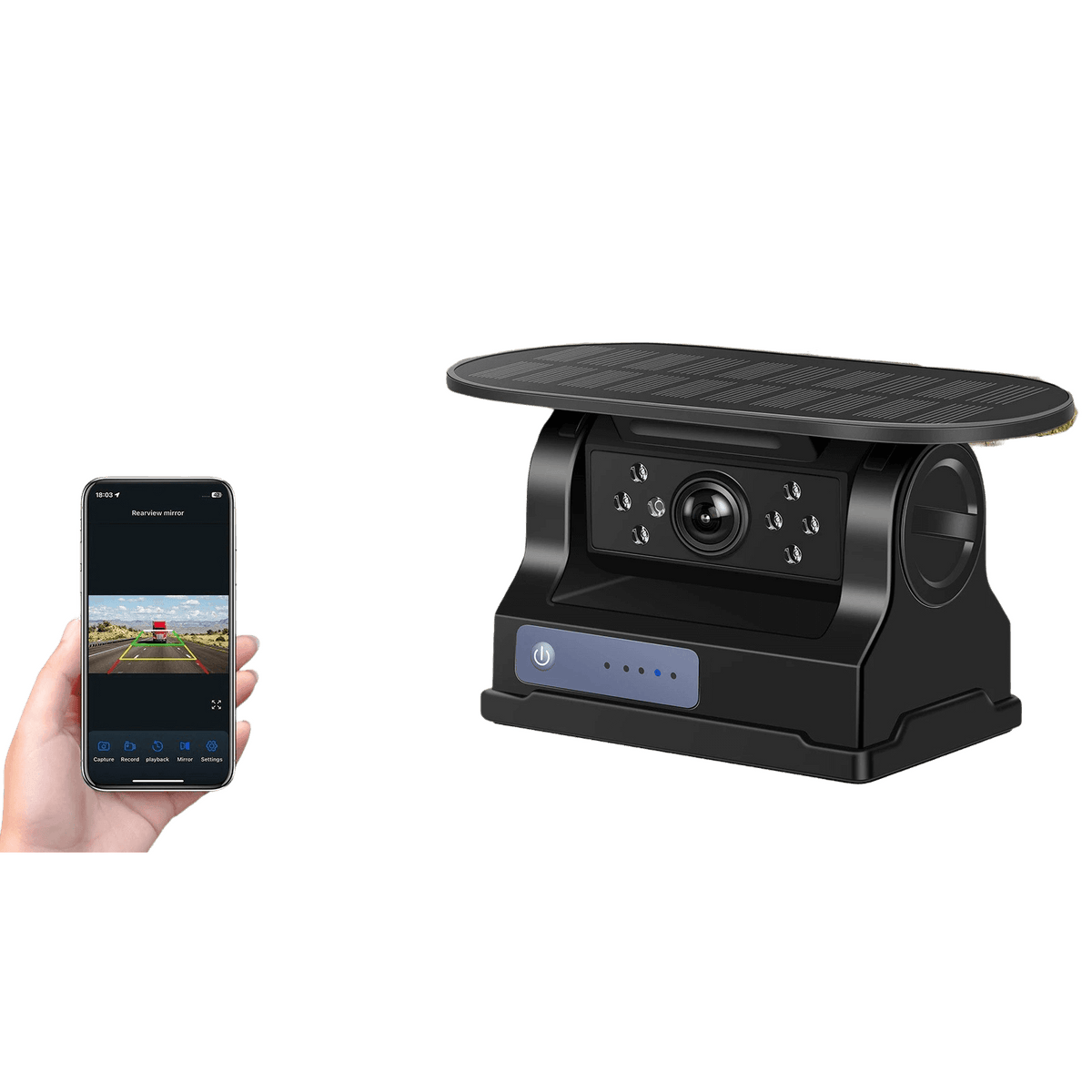Magnetisk backkamera med app – trådlöst anslutet till mobiltelefonen för säker parkering och manövrering.