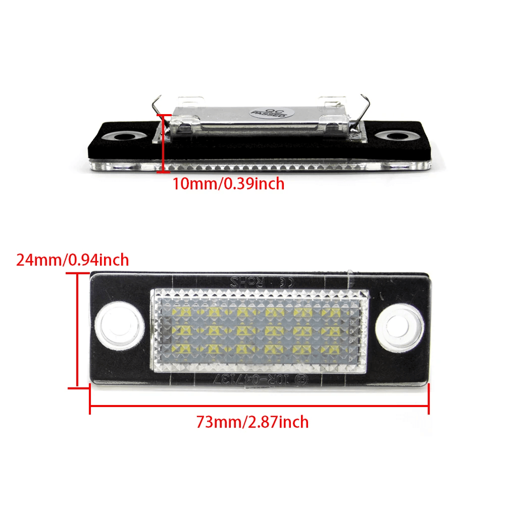 LED registreringsskyltbelysning VW & Skoda – CANBUS (Golf 5, Passat, Touran m.fl.) med mått och detaljer