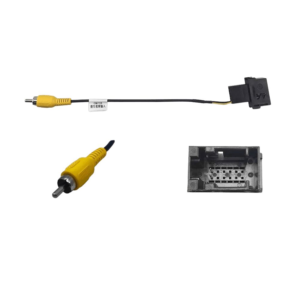 Adapterkabel Ford - Original backkamera till eftermonterad radio, visar kabel och kontakt för video- och signalanslutning.