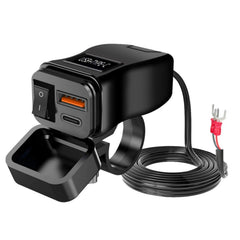 Motorcykel USB-C & USB QC3.0-laddare med strömbrytare 