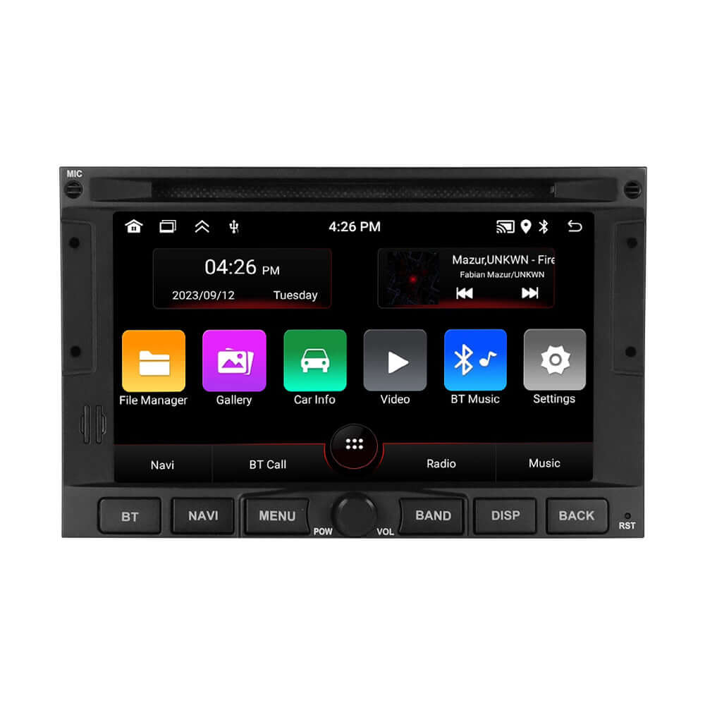 Peugeot 3008 – 7" radio med Apple CarPlay och Android Auto, med touchscreen-display och Bluetooth-funktioner.