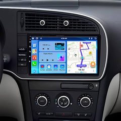 Saab 9-3 07-12 - 9" Radio med Apple CarPlay och Android Auto med navigationsskärm installerad i bilen.