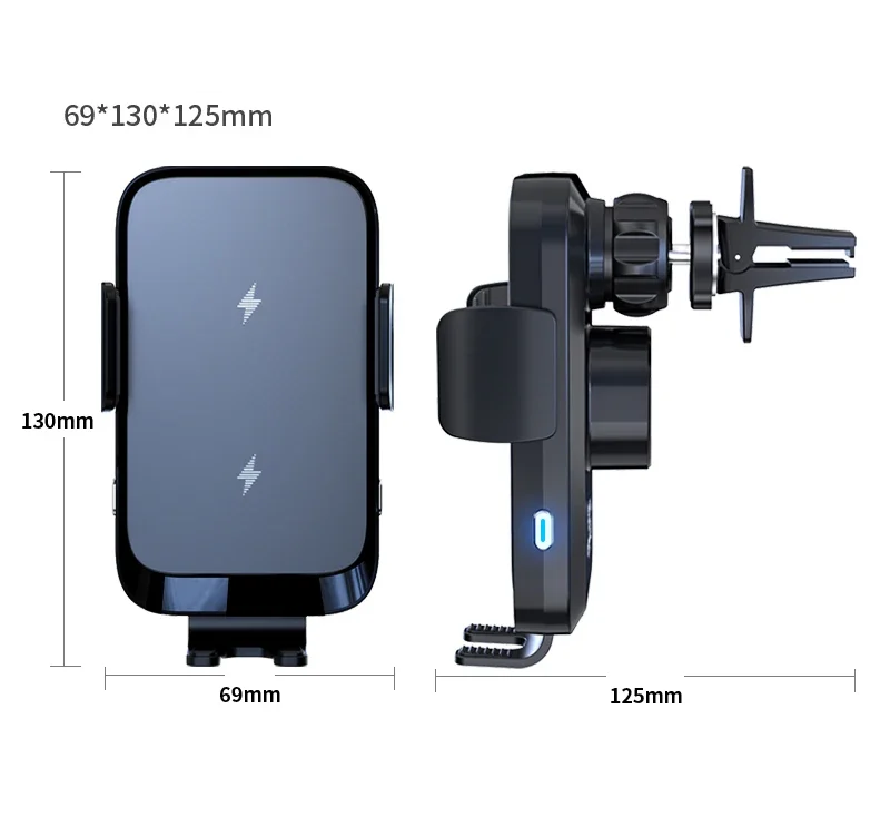 Trådlös billaddare & mobilhållare 15W – Automatisk klämma & 360° rotationsmått 69*130*125mm