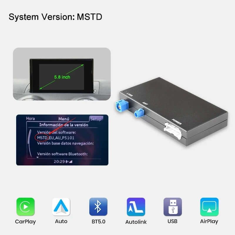 Trådlös Apple CarPlay & Android Auto till Audi A3 och Q2 (2012–2020) – Original skärmsystem version MSTD