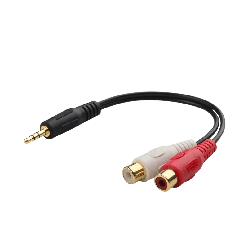 3,5 mm AUX-jack (hane) till RCA (hona) splitter med 1 jack och 2 RCA-kontakter