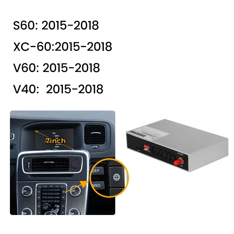 Trådlös Apple CarPlay & Android Auto-modul – Volvo S60/XC60/V40/V60 11-18 med 7” skärm och enhet.